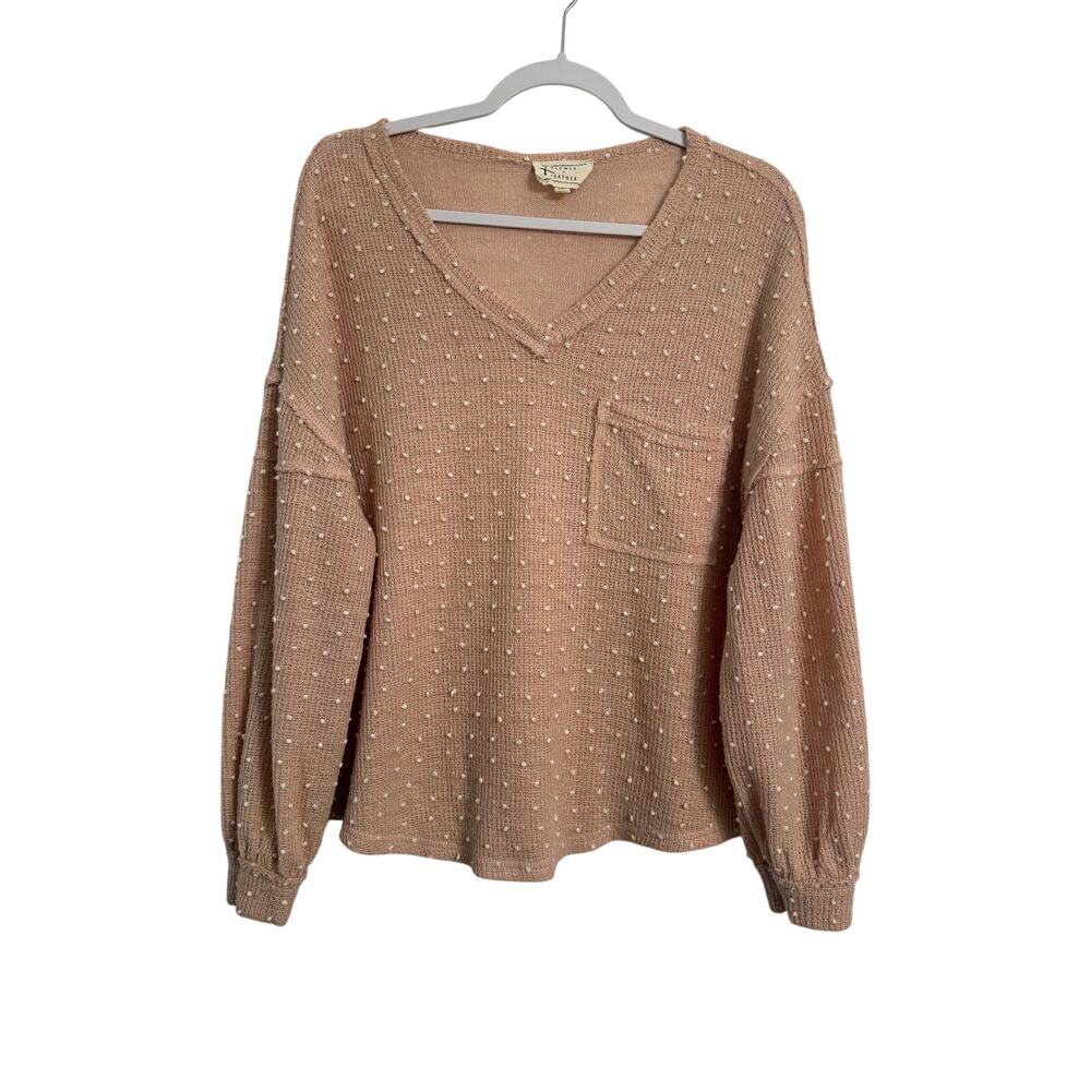 Flower & Feather Womens L Pink Popcorn Dot Balloon Sleeve Knit Sweater Soft Girl